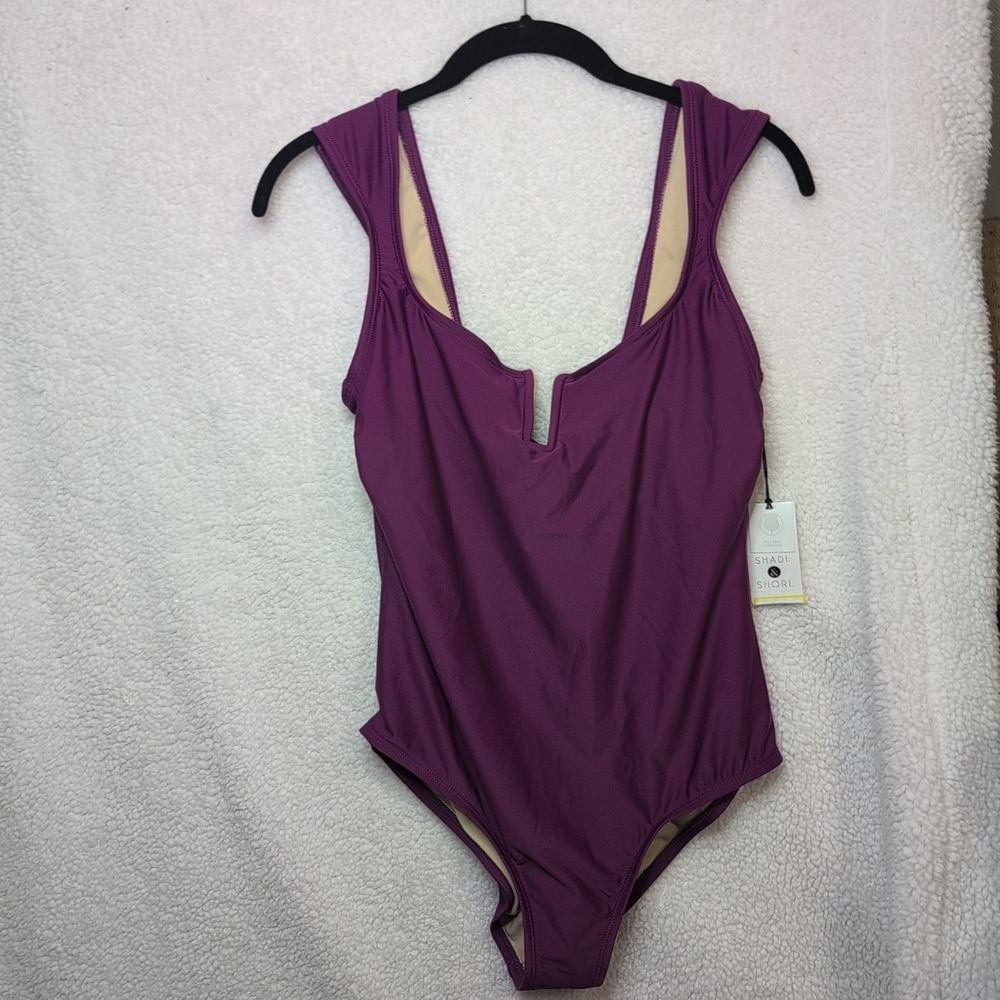 SHADE & SHORE Women's M ONE Piece WIDE shoulder Strap Swim Suit NWT Maroon